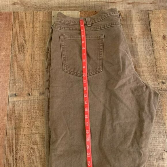 L. L. Bean mens khaki green straight leg denim jeans with plaid lining - Picture 5 of 10